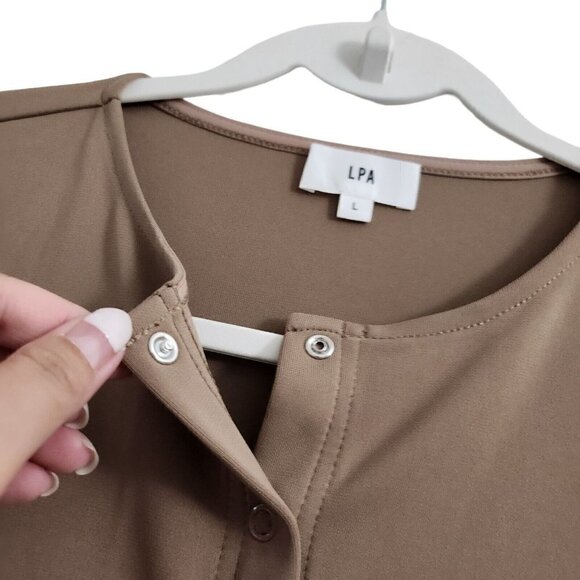 LPA Revolve Thalia Cardigan Top Large Brown Snap Button Long Sleeve Blouse - Picture 4 of 12